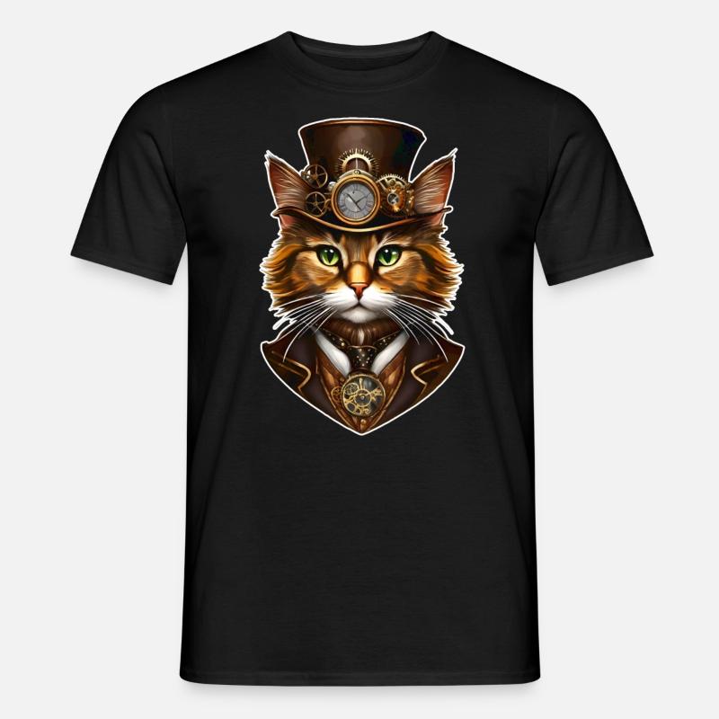 Coole Steampunk Katze - Männer T-Shirt - Schwarz