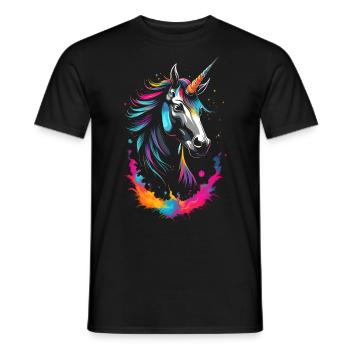 Colorful neon unicorn - a dream landscape - Men's T-Shirt - black - Front - AI Model Male 178 light (178cm)