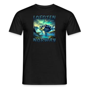 Lofoten Norway Grunge Fjord Nature Northern Lights - Men's T-Shirt - black - Front - AI Model Male 178 light (178cm)