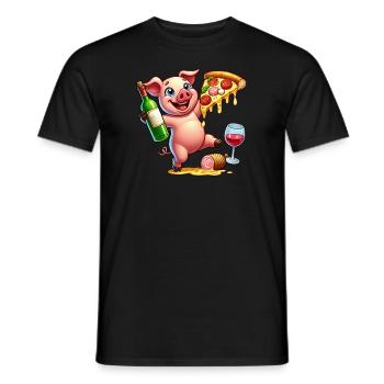 Happy Pig Pizza Fast Food Lover - Men's T-Shirt - black - Front - AI Model Male 178 light (178cm)