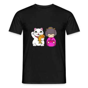 Maneki Neko Japan Glücksbringer - Männer T-Shirt - Schwarz - Vorne - AI Model Male 178 light (178cm)
