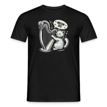 Jeu de mots sur le chat de la harpe - T-shirt homme - noir - Devant - AI Model Male 178 light (178cm)