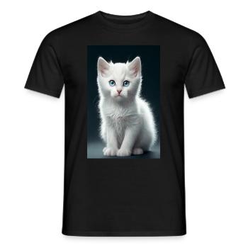 Chaton blanc - T-shirt homme - noir - Devant - AI Model Male 178 light (178cm)