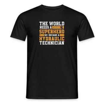 Funny hydraulic superhero A legend of the - Men's T-Shirt - black - Front - AI Model Male 178 light (178cm)