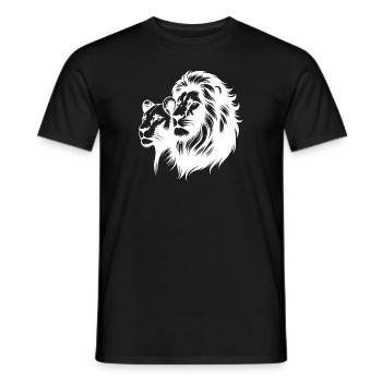 Proud Lion with Lioness Tattoo Style Portrait - Men's T-Shirt - black - Front - AI Model Male 178 light (178cm)