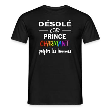 Désolé ce prince charmant préfère les hommes - T-shirt homme - noir - Devant - AI Model Male 178 light (178cm)