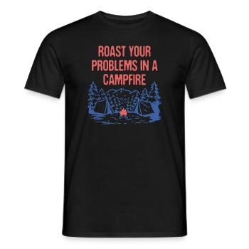 Roast Problems in a Campfire Positivity Camping - Men's T-Shirt - black - Front - AI Model Male 178 light (178cm)
