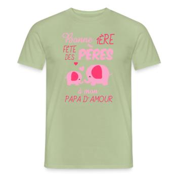 bonne 1ere fete des peres - T-shirt homme - vert sauge - Devant - AI Model Male 178 light (178cm)