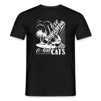 Windsurfing I Love Windsurfing And Cats - Men's T-Shirt - black - Front - AI Model Male 178 light (178cm)