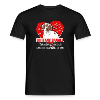 Brittany Spaniel Unlocking Hearts - Men's T-Shirt - black - Front - AI Model Male 178 light (178cm)