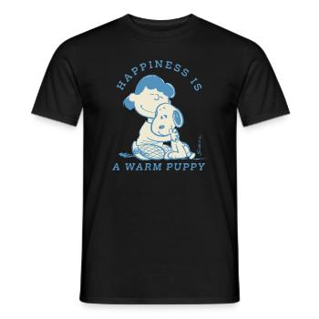 Peanuts Design Happiness Is A Warm Puppy - Männer T-Shirt - Schwarz - Vorne - AI Model Male 178 light (178cm)
