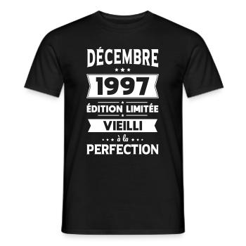 Anniversaire 25 ans - Décembre 1997 Perfection - T-shirt homme - noir - Devant - AI Model Male 178 light (178cm)