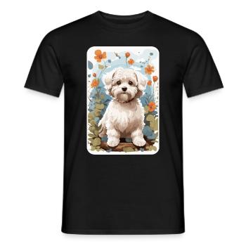 Bichon Havanais, Bichon Havenese, Chien à Natuen - T-shirt homme - noir - Devant - AI Model Male 178 light (178cm)