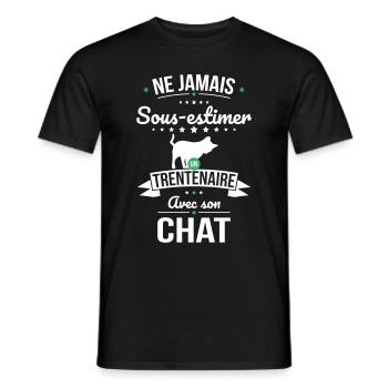 Sous-estimer un trentenaire avec son chat - T-shirt homme - noir - Devant - AI Model Male 178 light (178cm)
