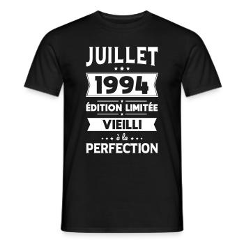 Anniversaire 30 ans - Juillet 1994 Perfection - T-shirt homme - noir - Devant - AI Model Male 178 light (178cm)