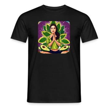 Yoga woman with avocado fruit - Men's T-Shirt - black - Front - AI Model Male 178 light (178cm)
