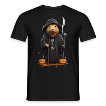 Funny Halloween Capybara Grim Reaper Design - Men's T-Shirt - black - Front - AI Model Male 178 light (178cm)