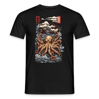 Style esthétique japonais ukiyo-e octopus avec kanji - T-shirt homme - noir - Devant - AI Model Male 178 light (178cm)
