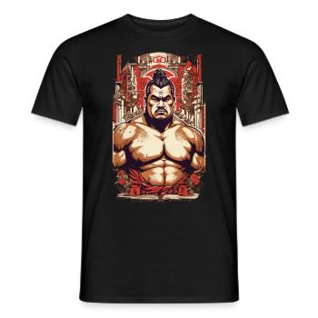 Sumo Retro Poster Japanese Martial Arts Art - Men's T-Shirt - black - Front - AI Model Male 178 light (178cm)