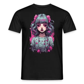 Goth Psycho Girl Kawaii Gothic Anime Design - Men's T-Shirt - black - Front - AI Model Male 178 light (178cm)