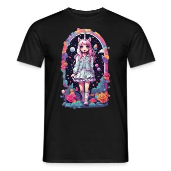 Gothic Kawaii Chibi Unicorn Anime eGirl Style - Men's T-Shirt - black - Front - AI Model Male 178 light (178cm)