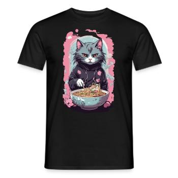 Anime Ramen Katze Japanische Nudelsuppen Kunst - Männer T-Shirt - Schwarz - Vorne - AI Model Male 178 light (178cm)