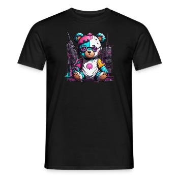 Robot ours en peluche cyberpunk - T-shirt homme - noir - Devant - AI Model Male 178 light (178cm)
