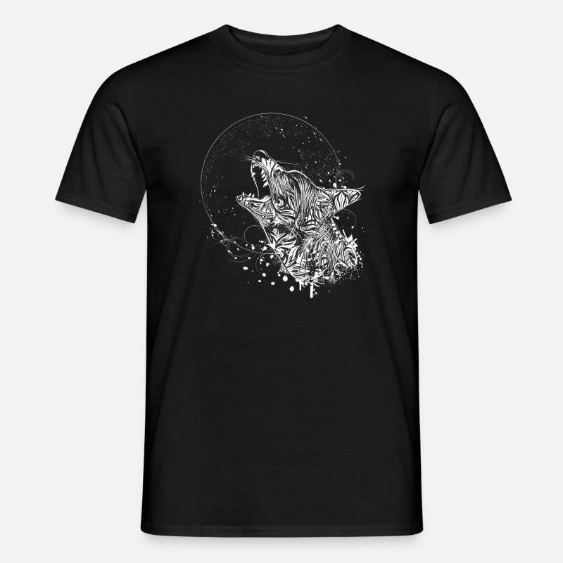 heulender Wolf in der Nacht - Männer T-Shirt - Schwarz