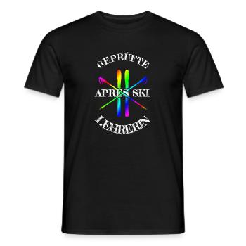 TShirtDesign für Skifahrerin "apres ski lehrerin"  - Männer T-Shirt - Schwarz - Vorne - AI Model Male 178 light (178cm)