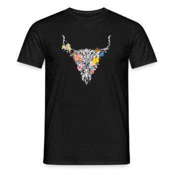aufwendig gestalteter floraler Stier Schädel - Männer T-Shirt - Schwarz - Vorne - AI Model Male 178 light (178cm)