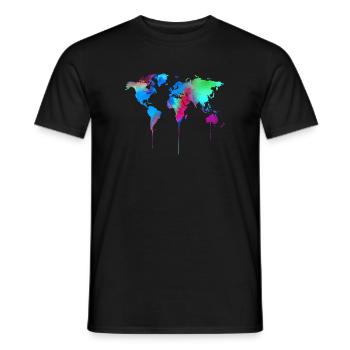 Monde carte monde aquarelle aquarelle aquarelle - T-shirt homme - noir - Devant - AI Model Male 178 light (178cm)