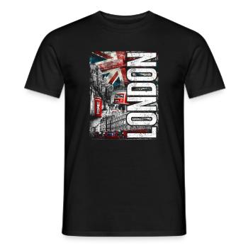 London Collage: Flags, Buses & Bricks - Men's T-Shirt - black - Front - AI Model Male 178 light (178cm)