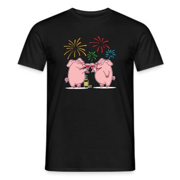 Glücksschwein Glücksbringer Silvester Neujahr - Männer T-Shirt - Schwarz - Vorne - AI Model Male 178 light (178cm)