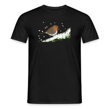 Robin Winter Motif Snow Bird Branch - Men's T-Shirt - black - Front - AI Model Male 178 light (178cm)