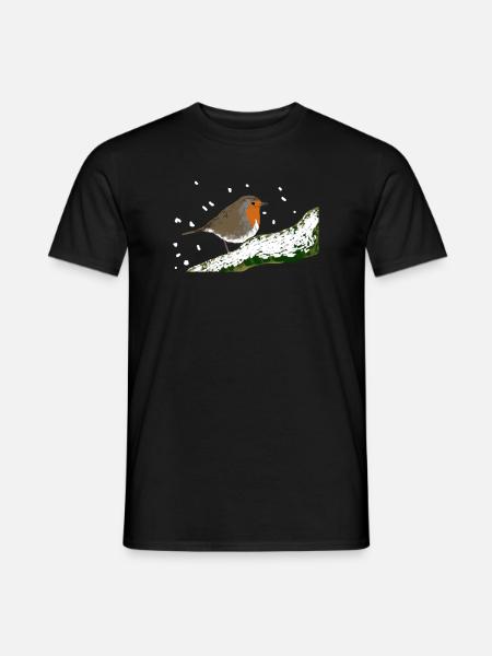 Rouge-gorge motif hivernal neige oiseau branche - T-shirt homme - noir