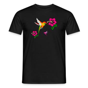 Colorful hummingbird in hibiscus duet - Men's T-Shirt - black - Front - AI Model Male 178 light (178cm)