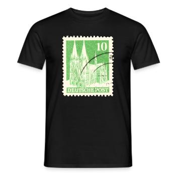 Kölner Dom Briefmarke 10er Grün 1948 - Männer T-Shirt - Schwarz - Vorne - AI Model Male 178 light (178cm)