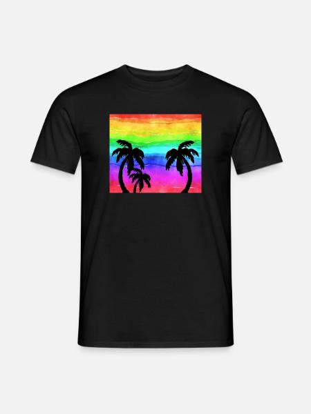 Rainbow Sunset Palmen Strand - Männer T-Shirt - Schwarz