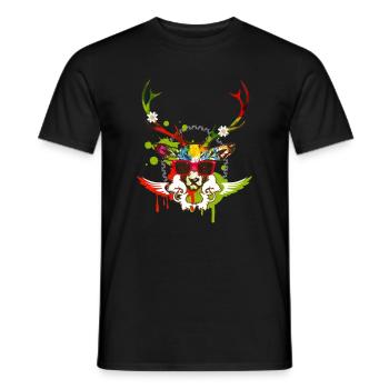 Une tête de cerf avec des lunettes de soleil rouge - T-shirt homme - noir - Devant - AI Model Male 178 light (178cm)