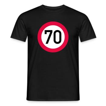 70 ans Attention ! Panneau de signalisation 70 km/h - T-shirt homme - noir - Devant - AI Model Male 178 light (178cm)