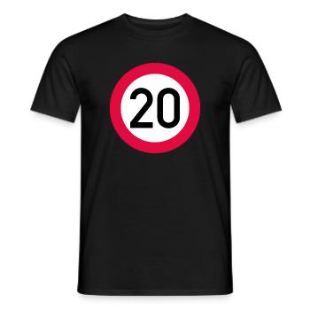 20 ans Attention ! Panneau de signalisation 20 km/h - T-shirt homme - noir - Devant - AI Model Male 178 light (178cm)