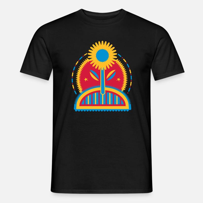 große leuchtende Sonnenblume im Blumenbeet - Männer T-Shirt - Schwarz