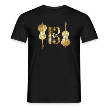 Tenor Clef & Cello (Violoncelle violoncelliste jaune d'or) - T-shirt homme - noir - Devant - AI Model Male 178 light (178cm)