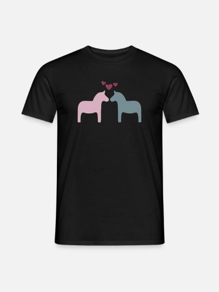 Dala hästpar hjärtan älskar alla hjärtans dag Skandi - T-shirt herr - svart
