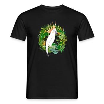 mysterious jungle with cockatoo bird - Men's T-Shirt - black - Front - AI Model Male 178 light (178cm)