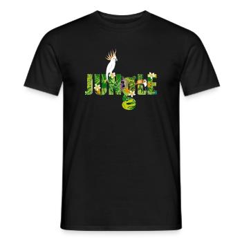 Jungle typography with cockatoo, toucan & monkey - Men's T-Shirt - black - Front - AI Model Male 178 light (178cm)