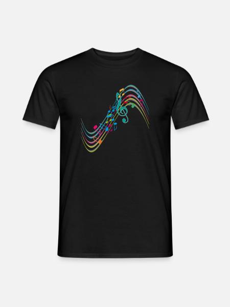 Bunte Symphonie auf schwungvollen Notenlinien - Männer T-Shirt - Schwarz