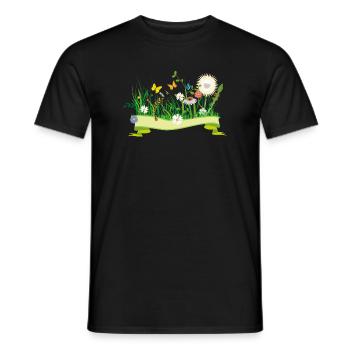 prairie printanière luxuriante avec des fleurs et des insectes - T-shirt homme - noir - Devant - AI Model Male 178 light (178cm)