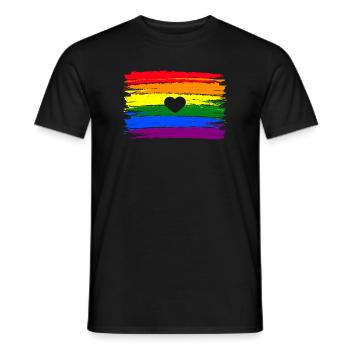 Drapeau arc-en-ciel coeur LGBT Gay Pride - T-shirt homme - noir - Devant - AI Model Male 178 light (178cm)
