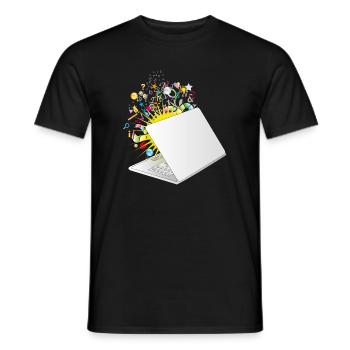Un ordinateur portable à moitié ouvert avec beaucoup de symboles - T-shirt homme - noir - Devant - AI Model Male 178 light (178cm)